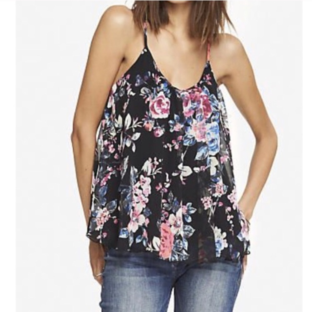 Express Floral Flowy Trapeze Tank Top